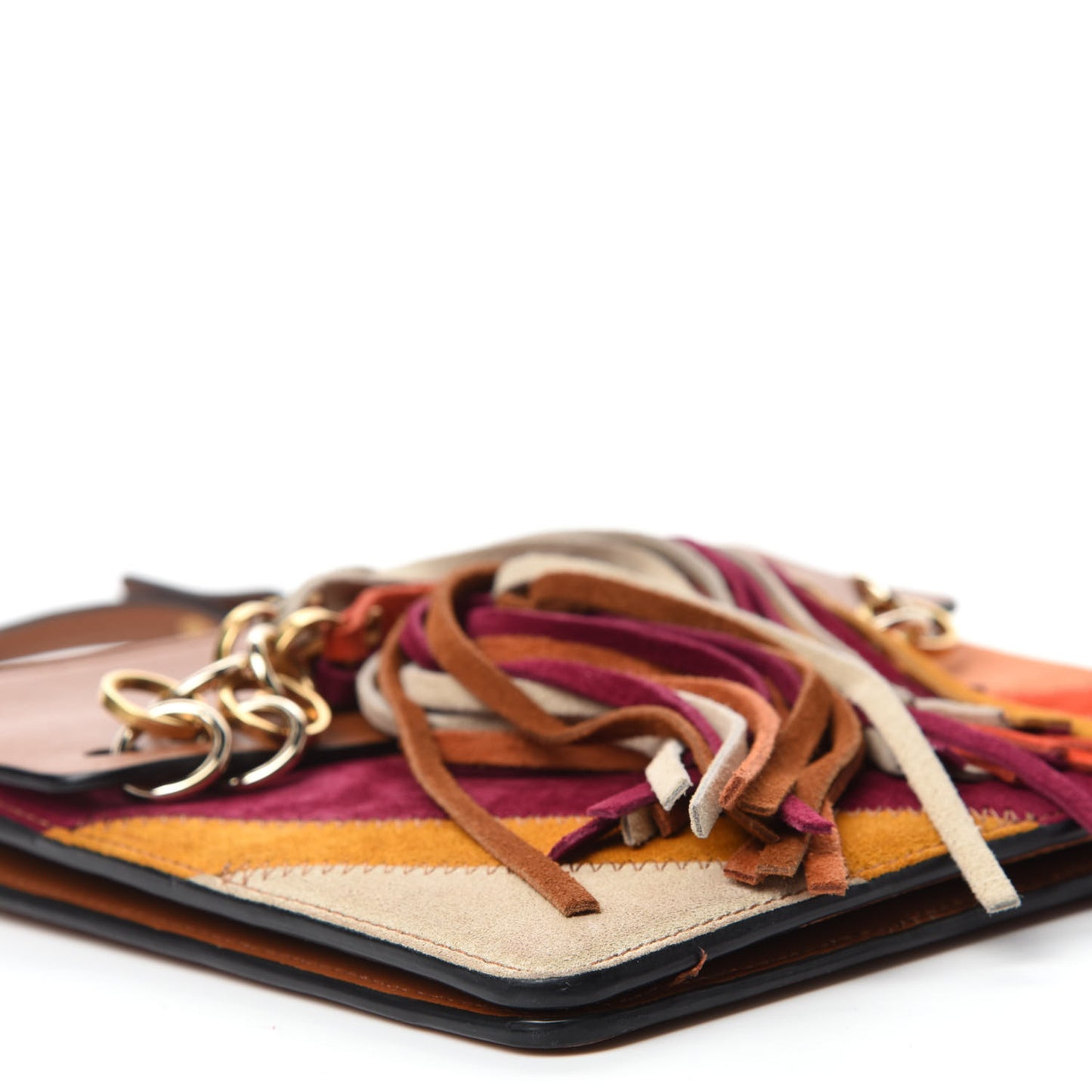 Calfskin Suede Rainbow Patchwork Small Jane Fringe Bag Caramel