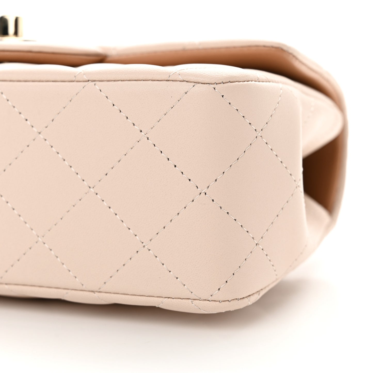 Lambskin Quilted Bi-Color Mini Top Handle Rectangular Flap Ecru Dark Beige
