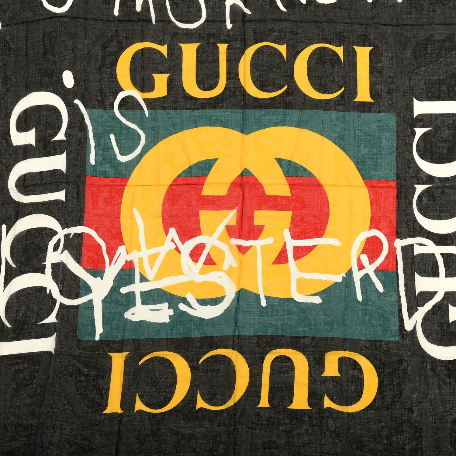 Gucci Modal Silk Coco Capitan Logo Square Scarf Black 2 of 3