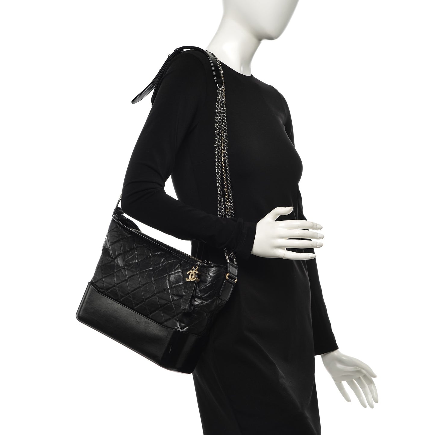 Aged Calfskin Quilted Medium Gabrielle Hobo Black