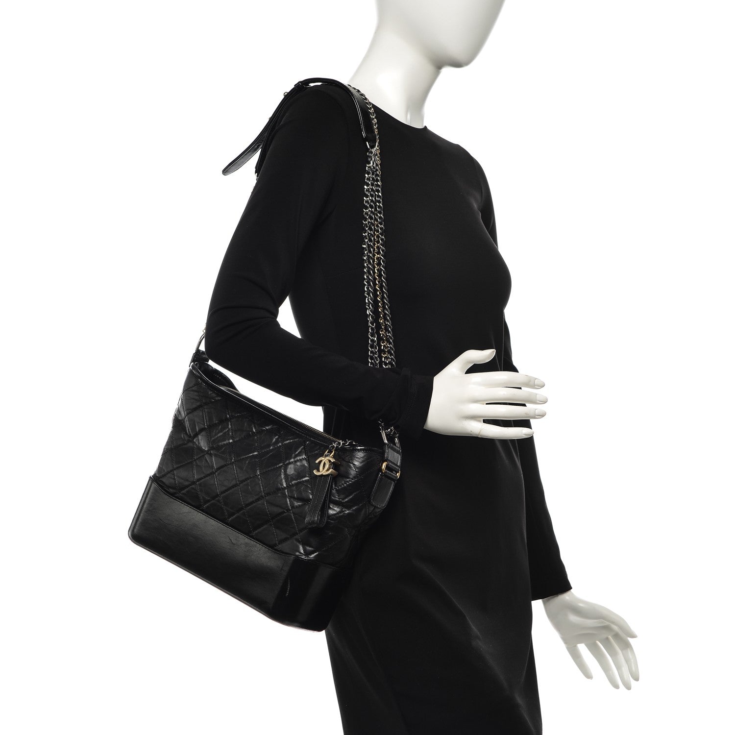 Chanel Aged Calfskin Quilted Medium Gabrielle Hobo Black 2 of 8