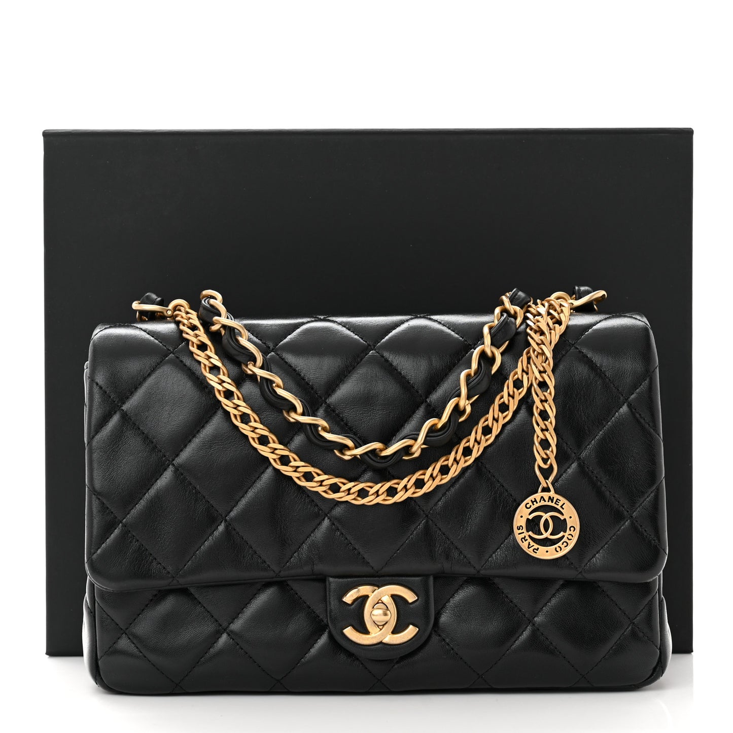 Lambskin Quilted Fancy Jewel Flap Black