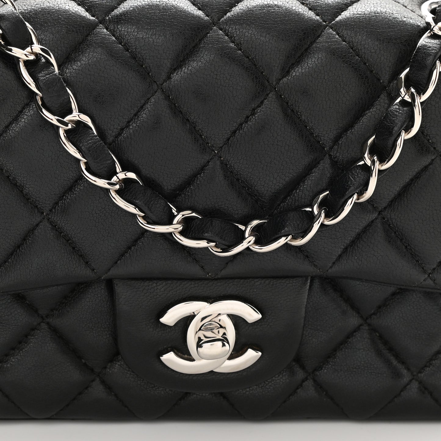 Lambskin Quilted Mini Rectangular Flap Black