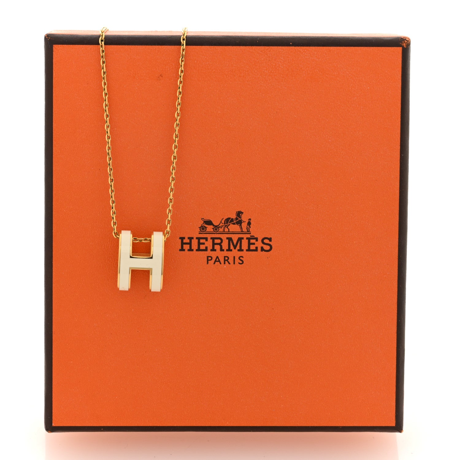Hermes Lacquered Gold Pop H Pendant Necklace White 6 of 6