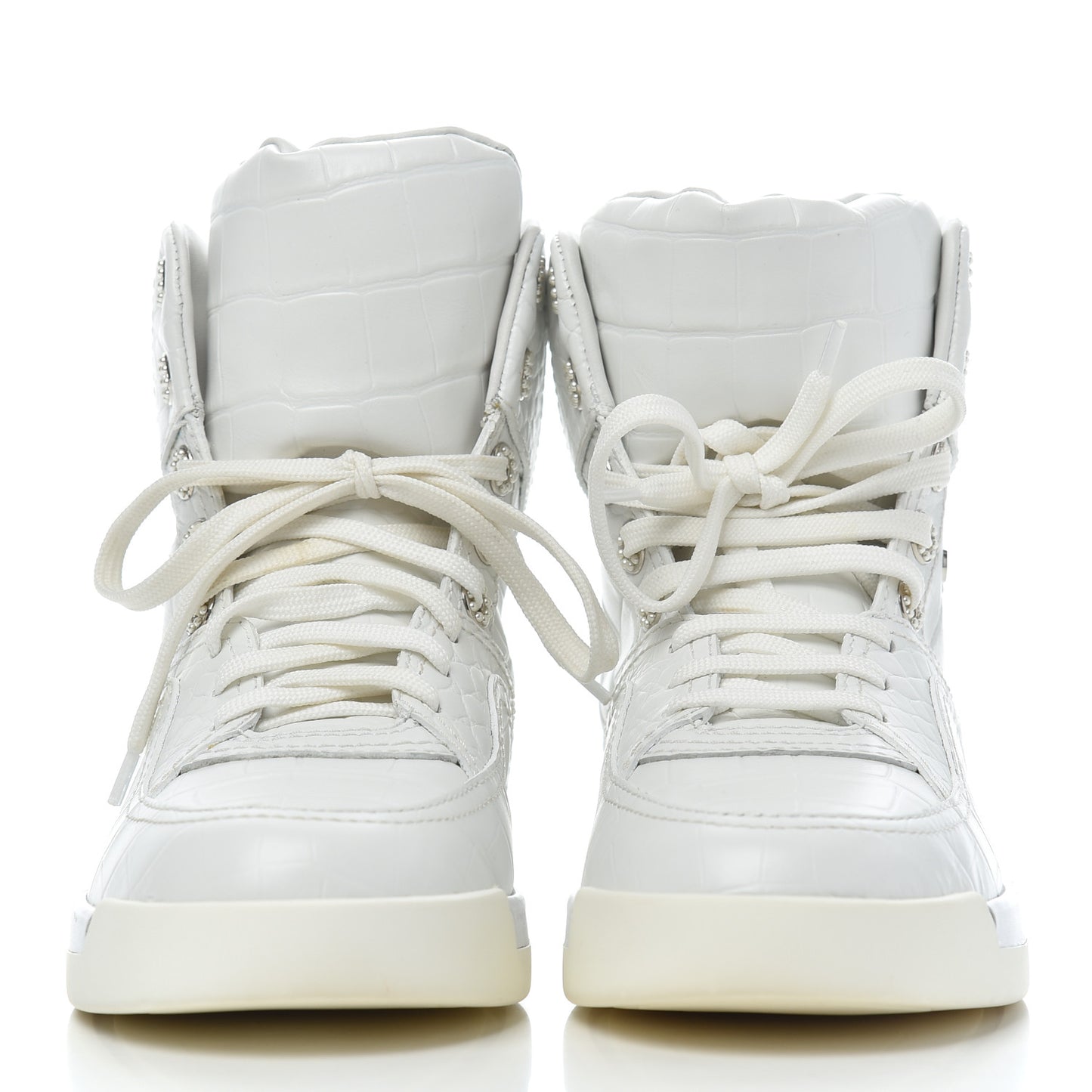 Calfskin Crocodile Embossed Cocodile High Top Sneakers 39.5 White