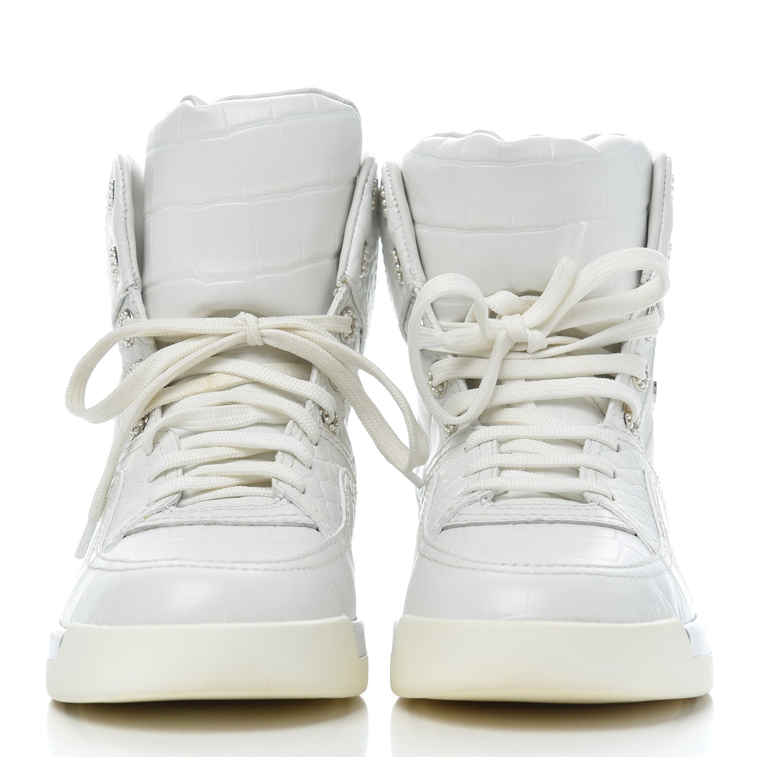 Chanel Calfskin Crocodile Embossed Cocodile High Top Sneakers 39.5 White 2 of 9