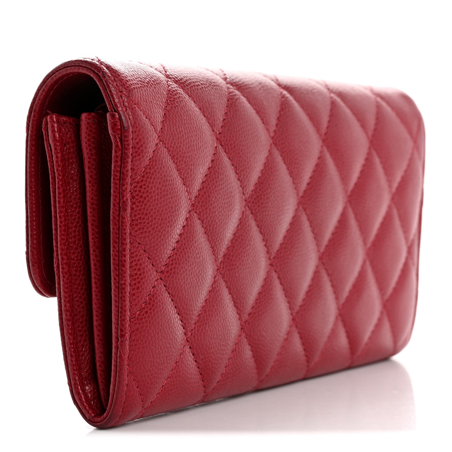 Chanel Caviar Quilted Large Gusset Flap Wallet Red 3 of 14