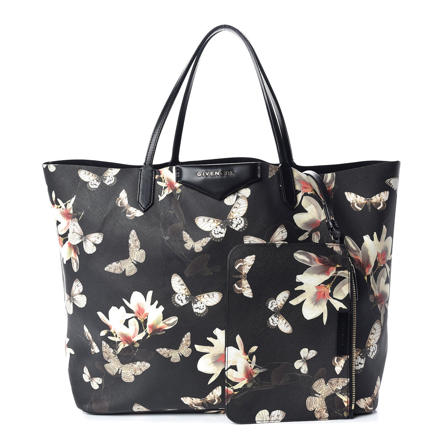 Textured Coated Canvas Magnolia and Moth Print Large Antigona Tote