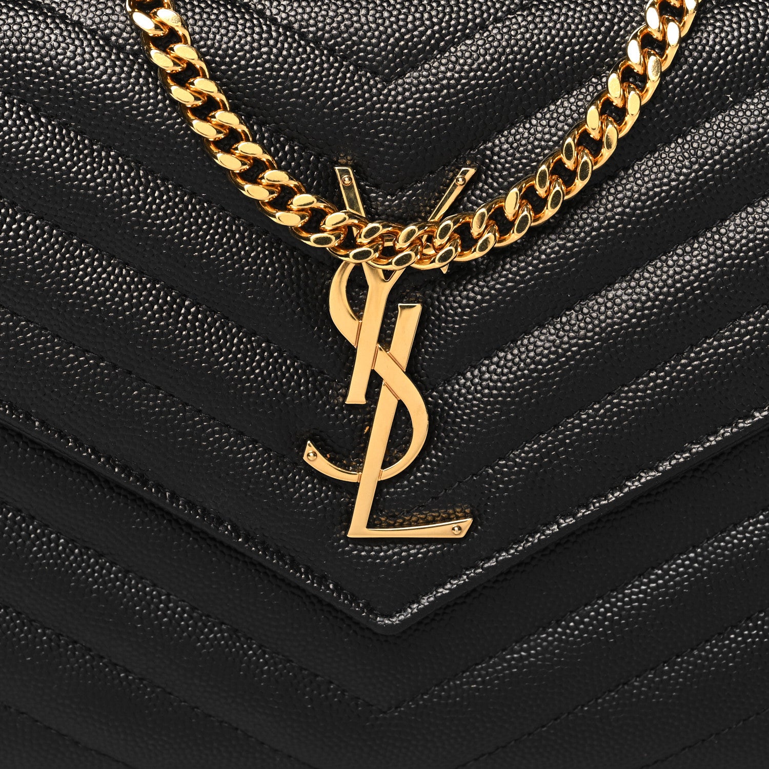 Saint Laurent Grain De Poudre Matelasse Chevron Monogram Chain Wallet Black 8 of 13