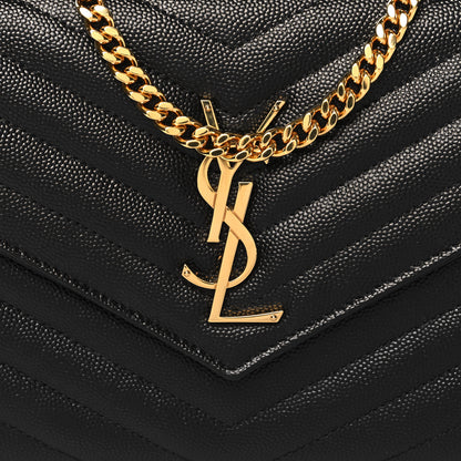 Saint Laurent Grain De Poudre Matelasse Chevron Monogram Chain Wallet Black 8 of 13