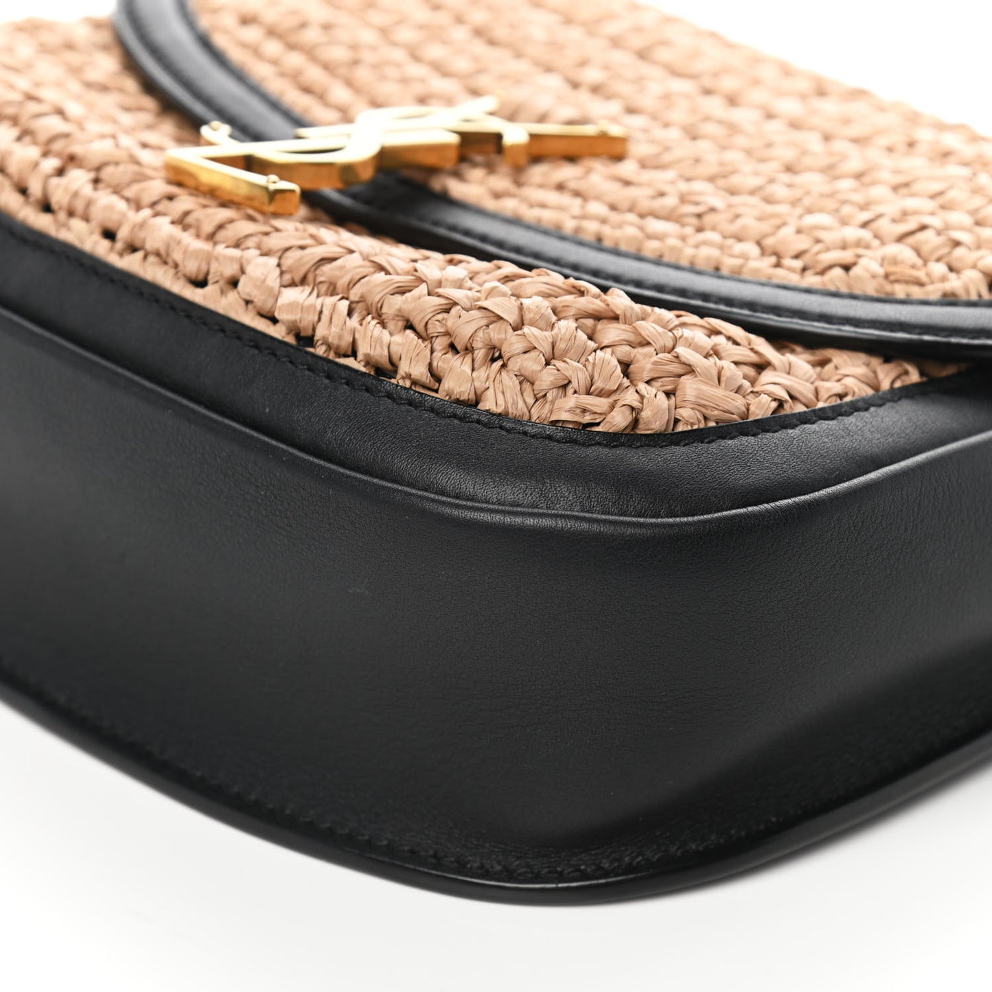 Woven Raffia Monogram Kaia Satchel Tan