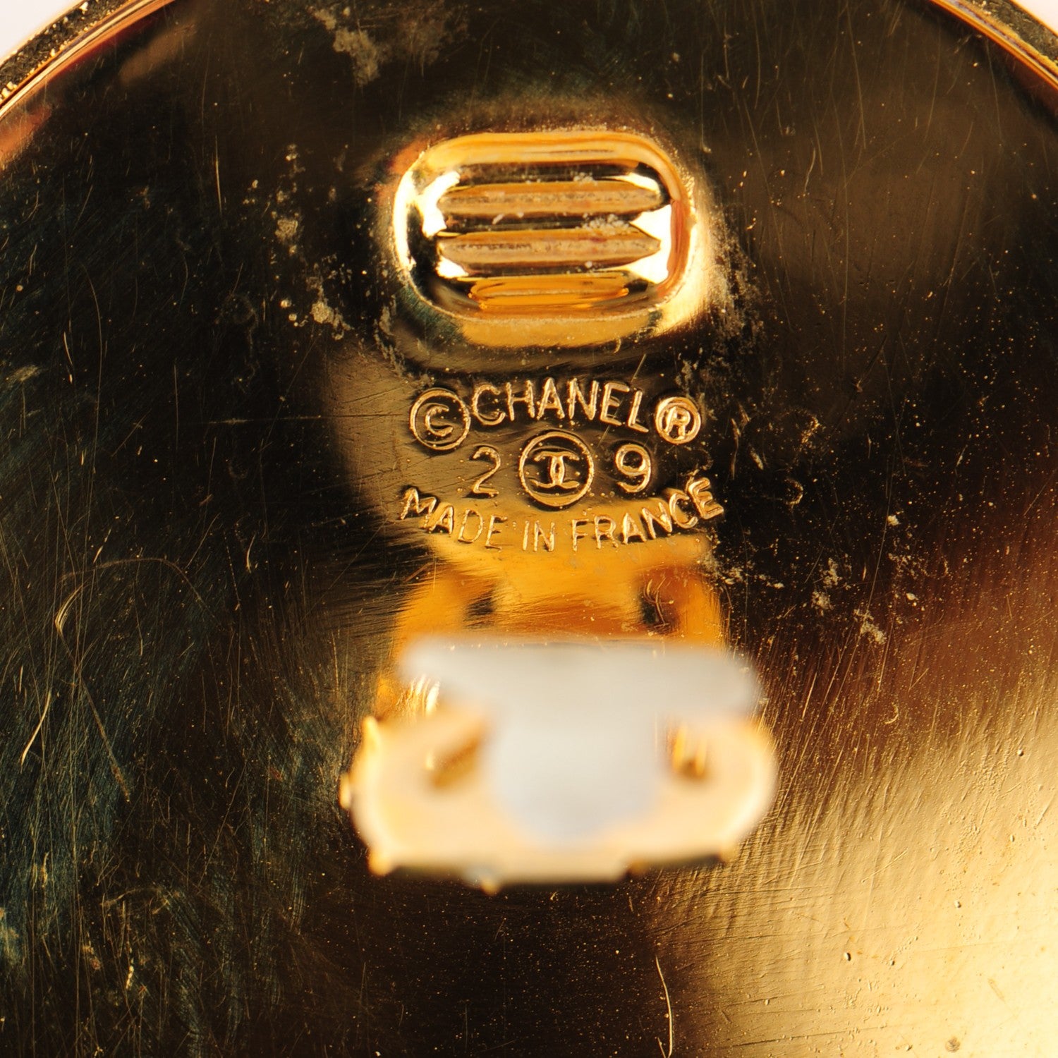 Chanel Suede Large CC Studded Clip On Earrings Black Gold 4 of 7