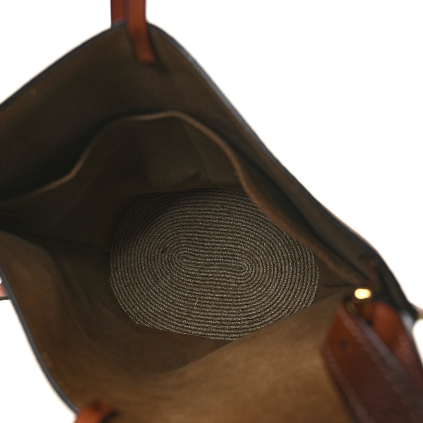Calfskin Raffia Gate Bucket Bag Tan Light Yellow