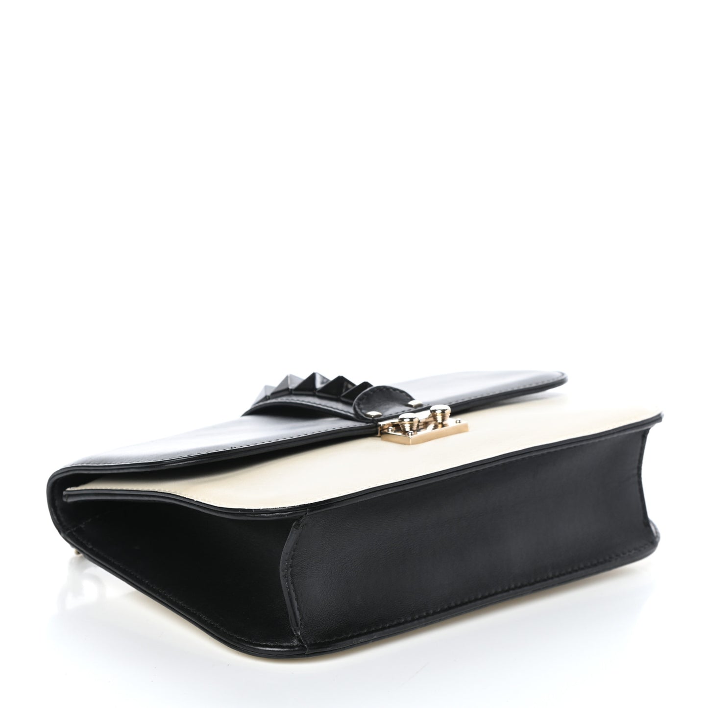 Vitello Medium Glam Lock Rockstud Flap Black Light Ivory