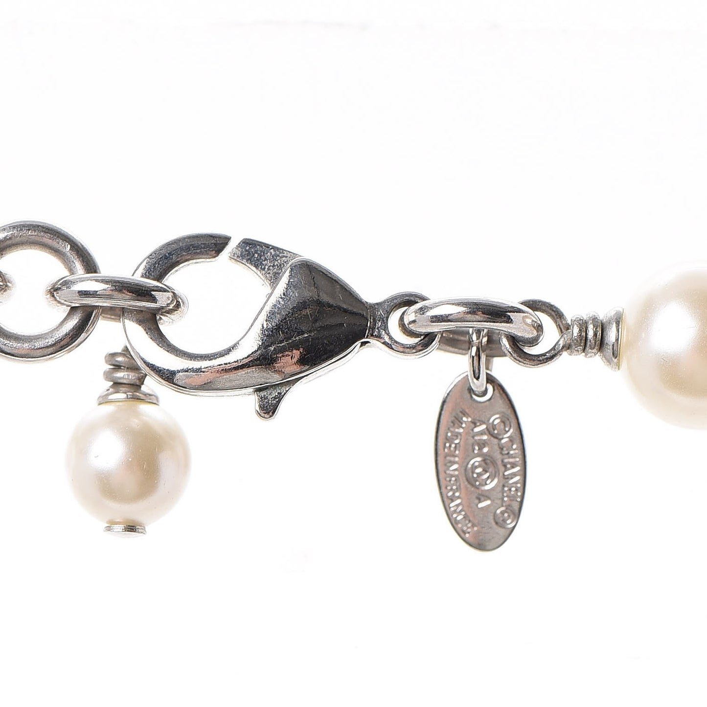 Crystal Pearl CC Long Necklace Silver