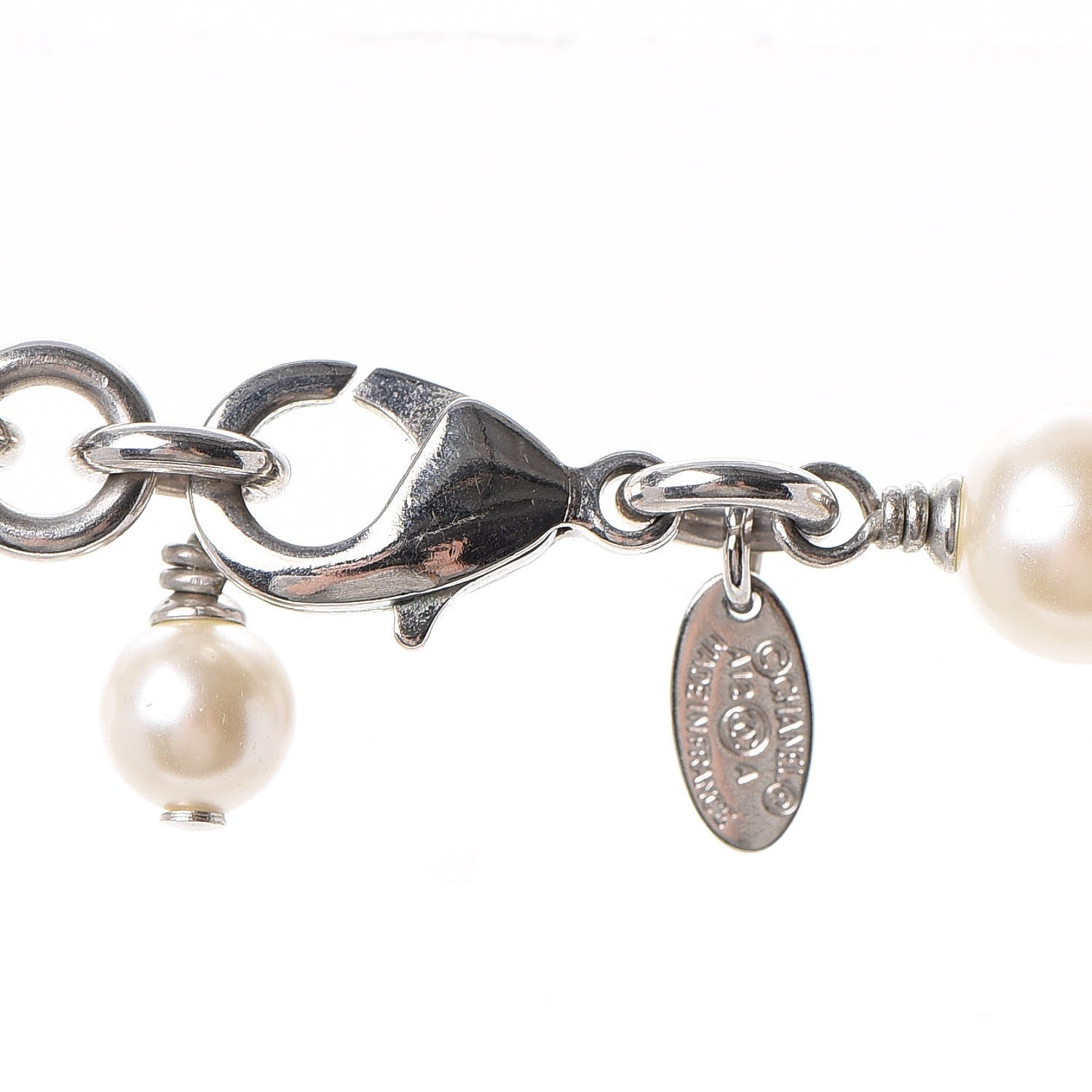 Chanel Crystal Pearl CC Long Necklace Silver 5 of 6