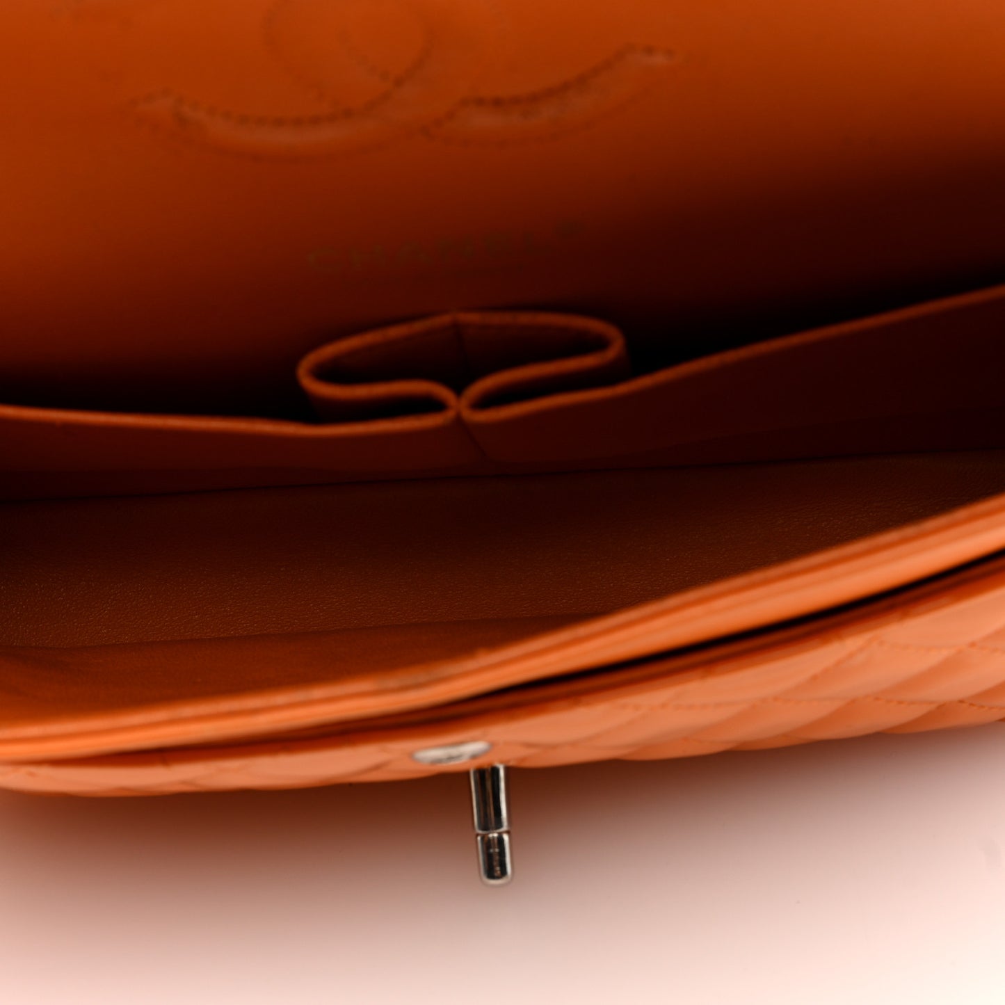 Patent Quilted Medium Double Flap Orange