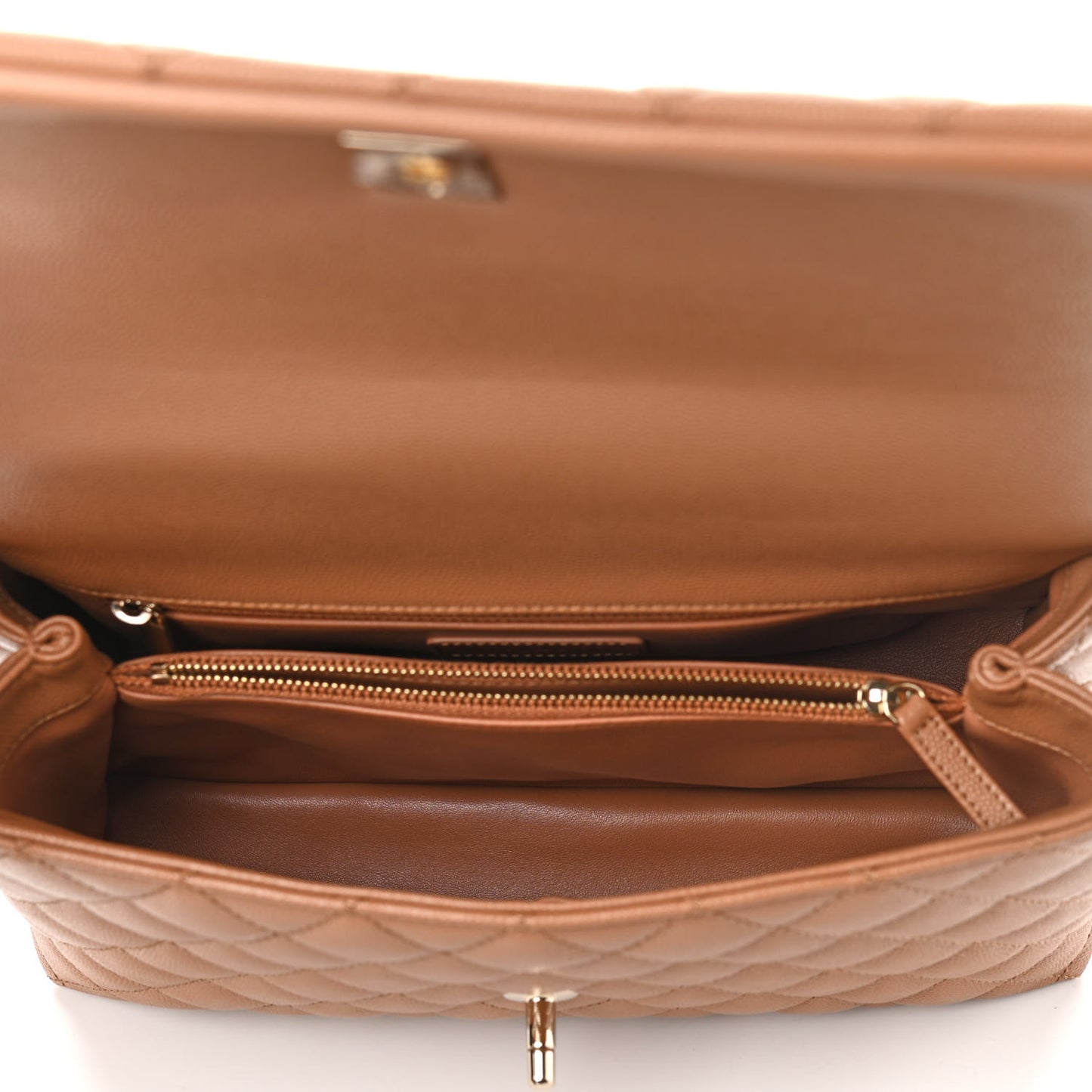 Caviar Quilted Small Coco Handle Flap Brown