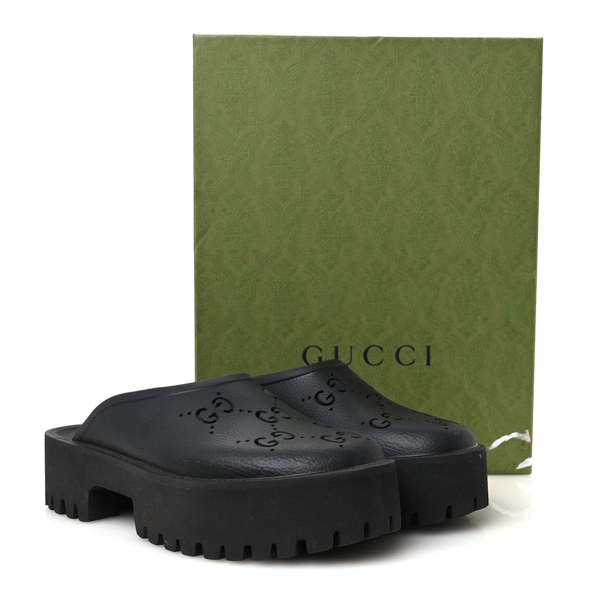 Gucci Rubber GG Monogram Perforated Elea Platform 55mm Lug Sole Sandals 41 Black 10 of 10