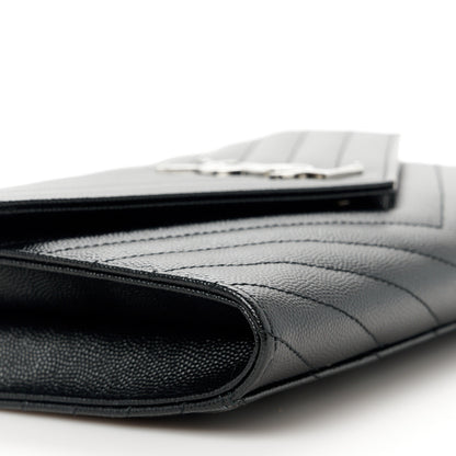 Saint Laurent Grain De Poudre Matelasse Chevron Monogram Envelope Clutch Black 9 of 10