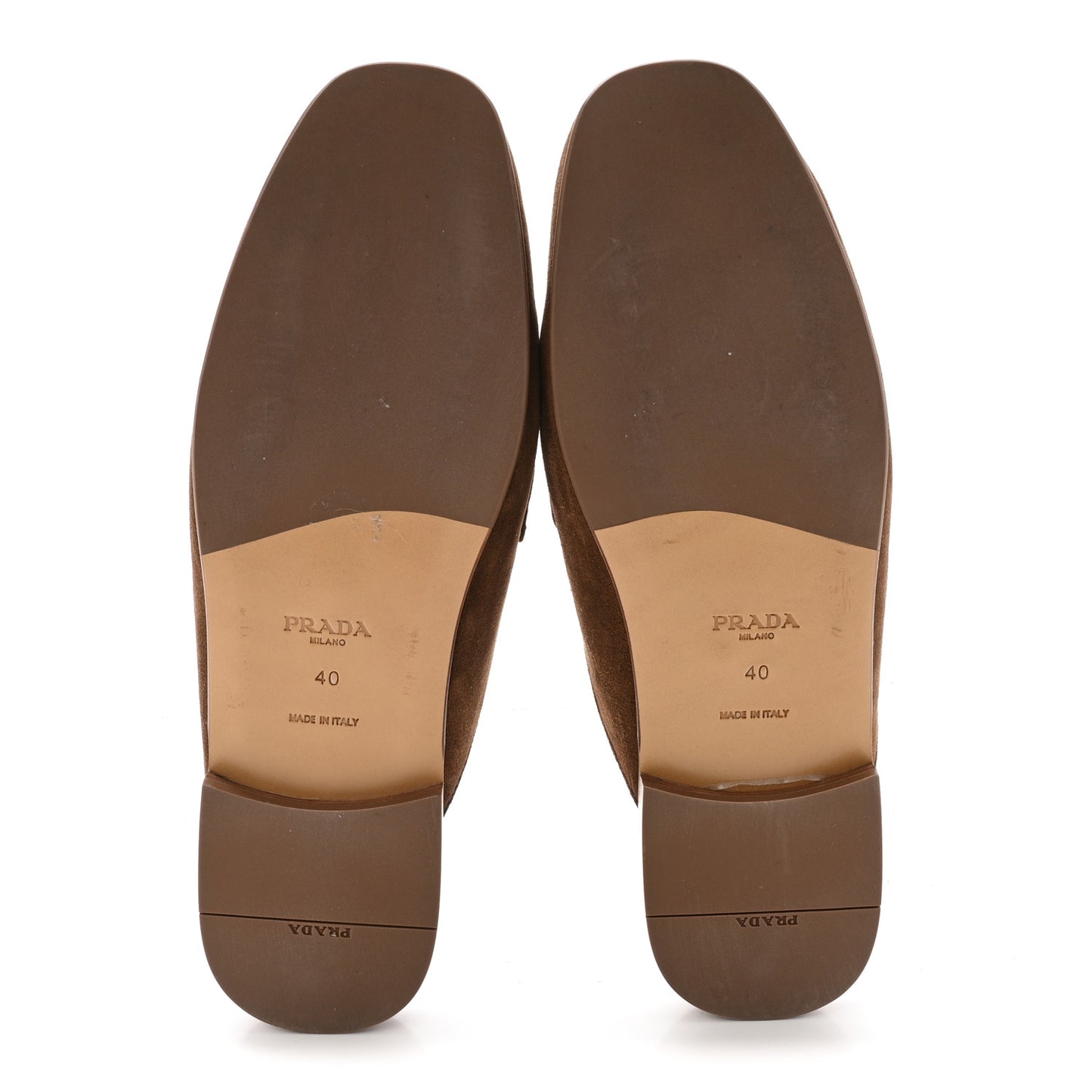 Suede Metal Triangle Logo 10mm Loafer Mules 40 Cannella