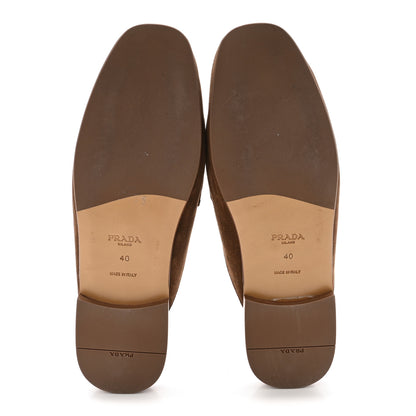 Prada Suede Metal Triangle Logo 10mm Loafer Mules 40 Cannella 6 of 8