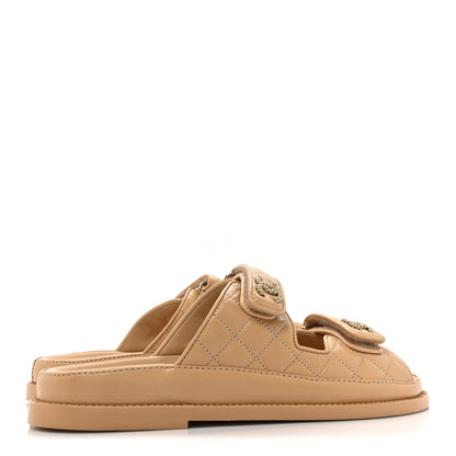 Chanel Lambskin Quilted Velcro Dad Chain CC Slide Sandals 38 Beige 4 of 8