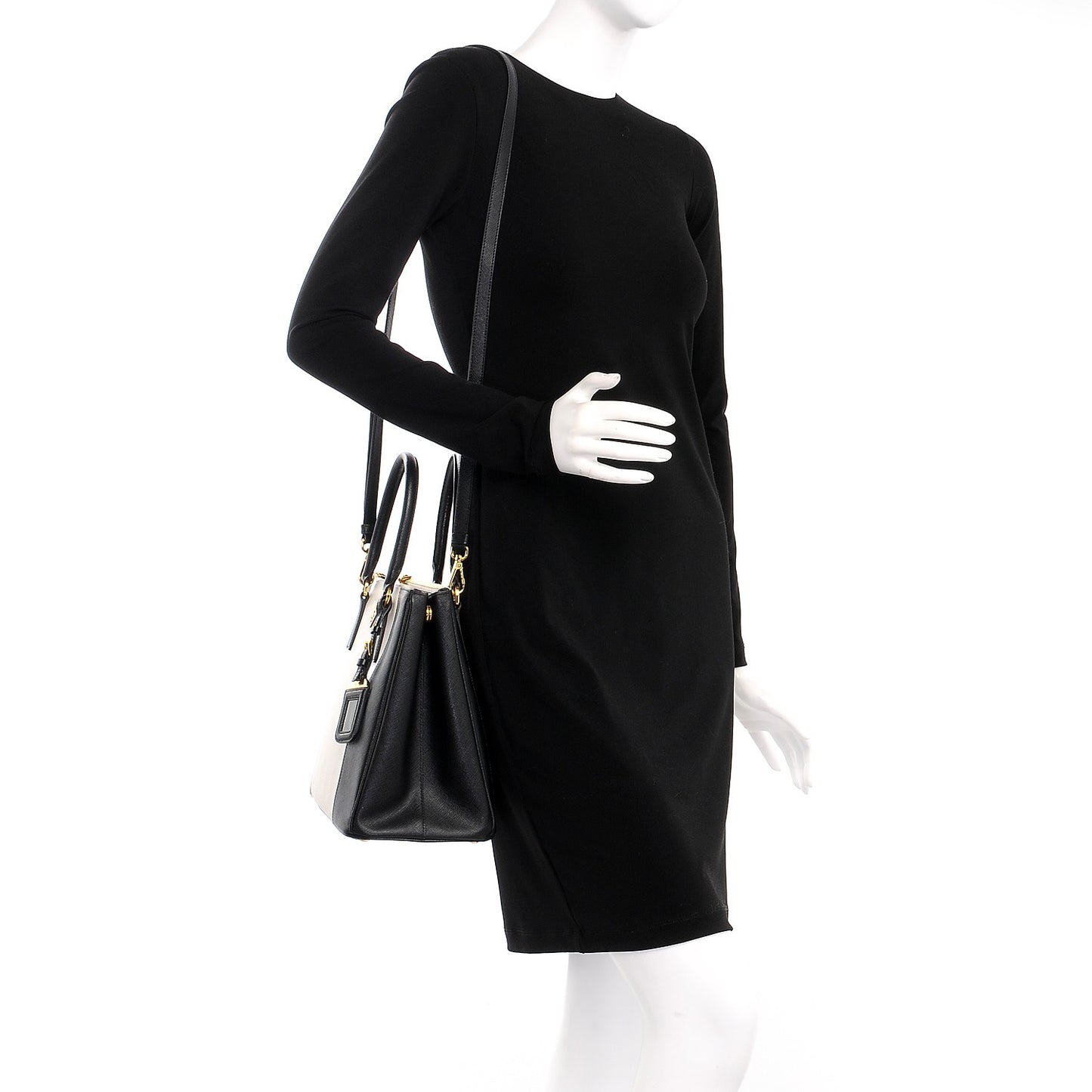 Saffiano Lux Colorblock Medium Galleria Double Zip Tote Black Talco
