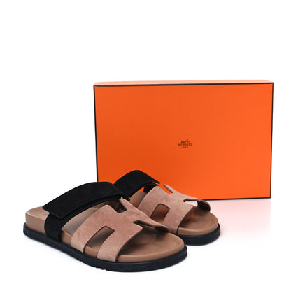 Hermes Suede Goatskin Womens Chypre Sandals 38 Rose Perle Black 10 of 10