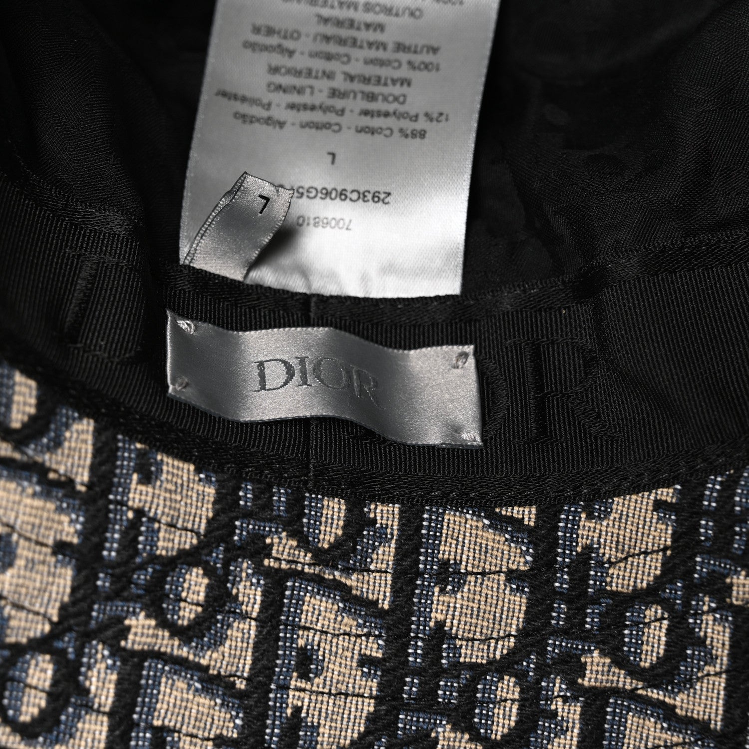 Christian Dior Jacquard Oblique Buckle Bucket Hat 60 Navy Blue Beige 9 of 9