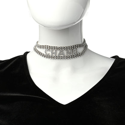 Chanel Crystal CC Logo Choker Necklace Silver 2 of 5