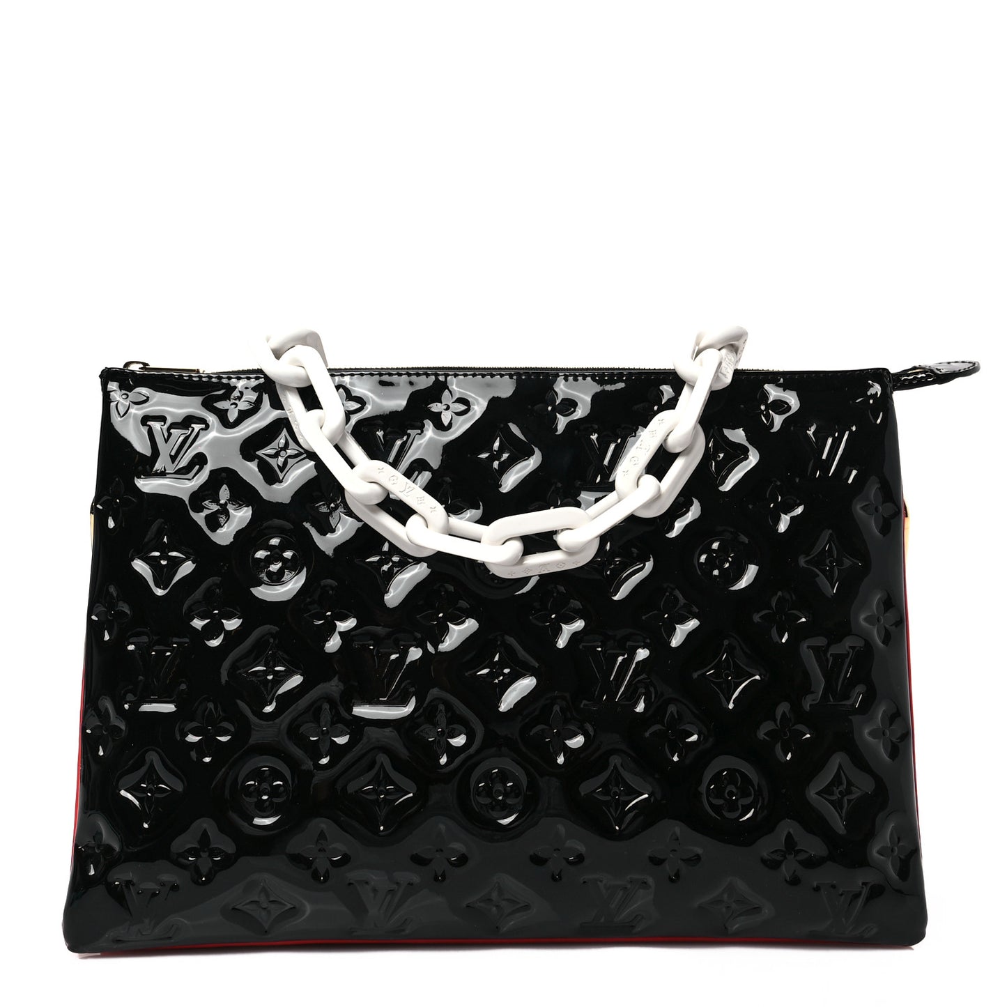 Patent Embossed Monogram Lambskin Coussin MM Black Red