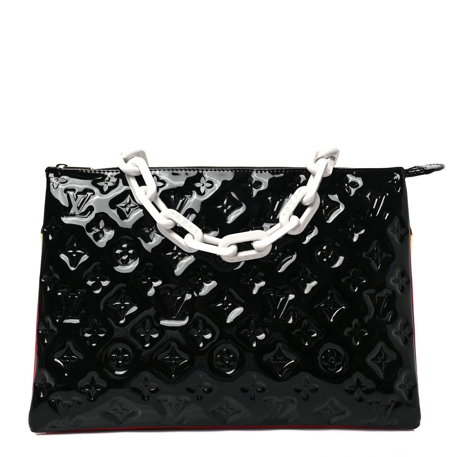 Louis Vuitton Patent Embossed Monogram Lambskin Coussin MM Black Red 1 of 7