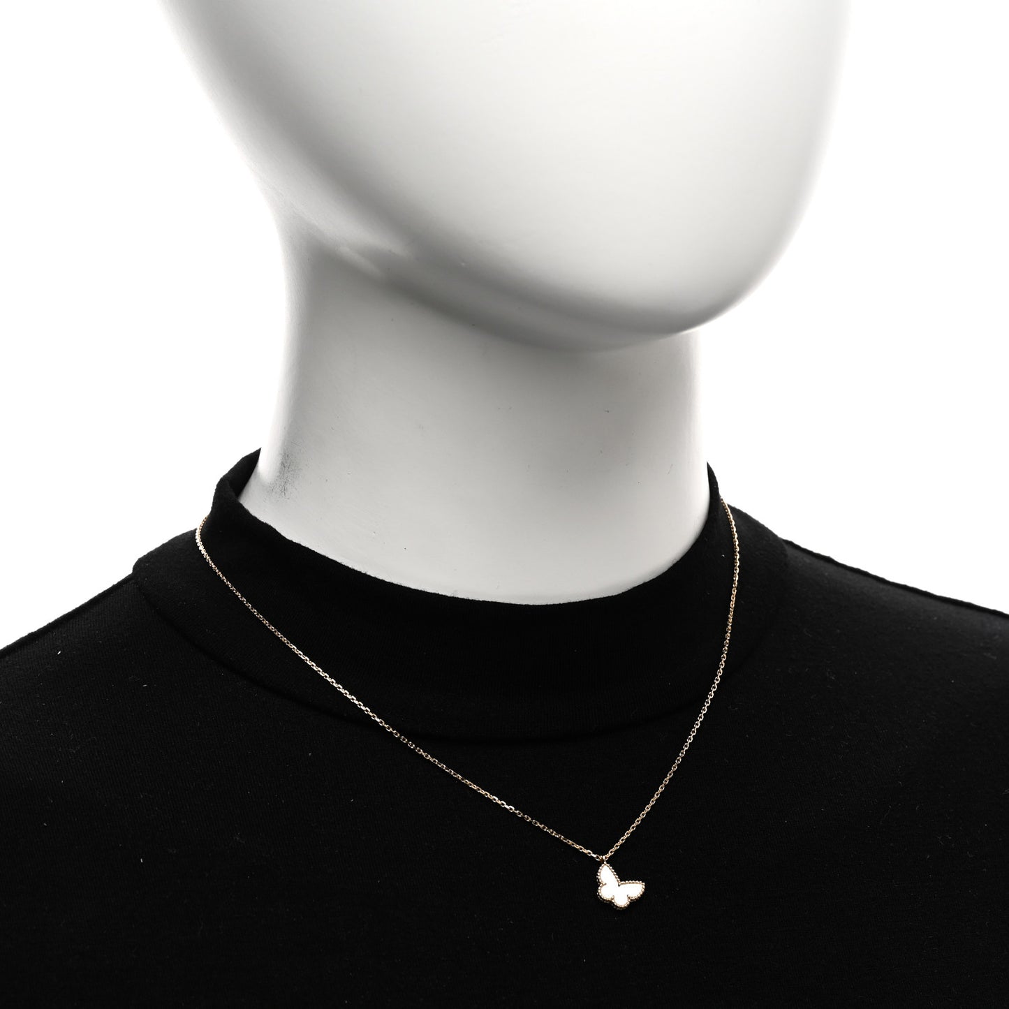 18K Yellow Gold Mother of Pearl Sweet Alhambra Butterfly Pendant Necklace