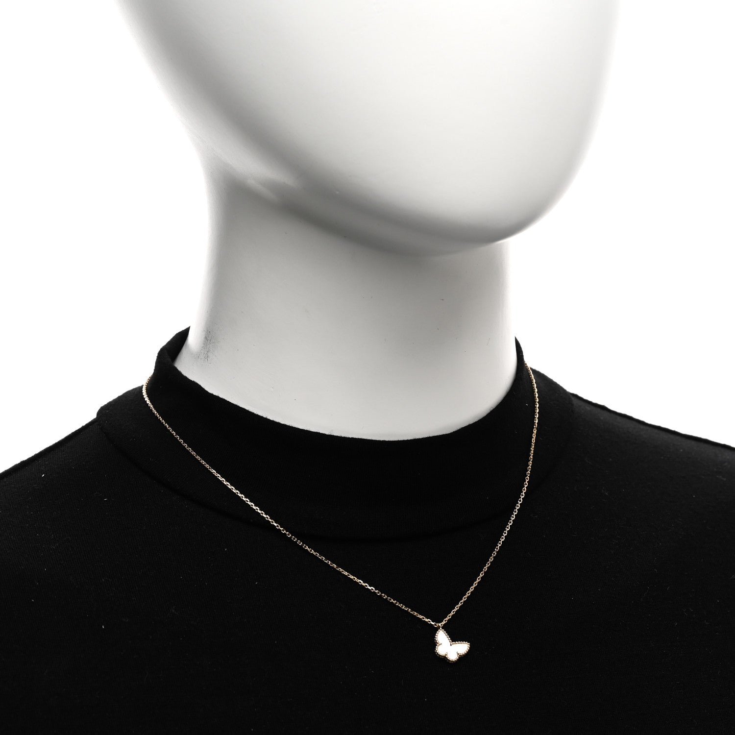 Van Cleef & Arpels 18K Yellow Gold Mother of Pearl Sweet Alhambra Butterfly Pendant Necklace 2 of 5