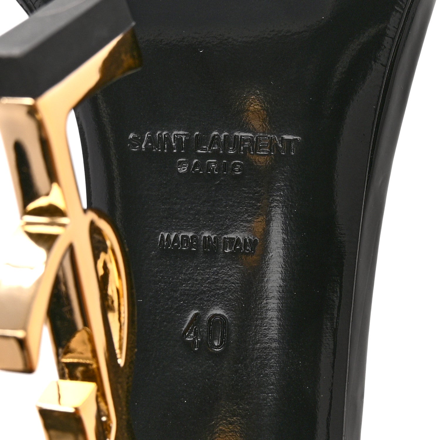 Saint Laurent Patent Calfskin Opyum 110 Sandals 40 Black Gold 8 of 9