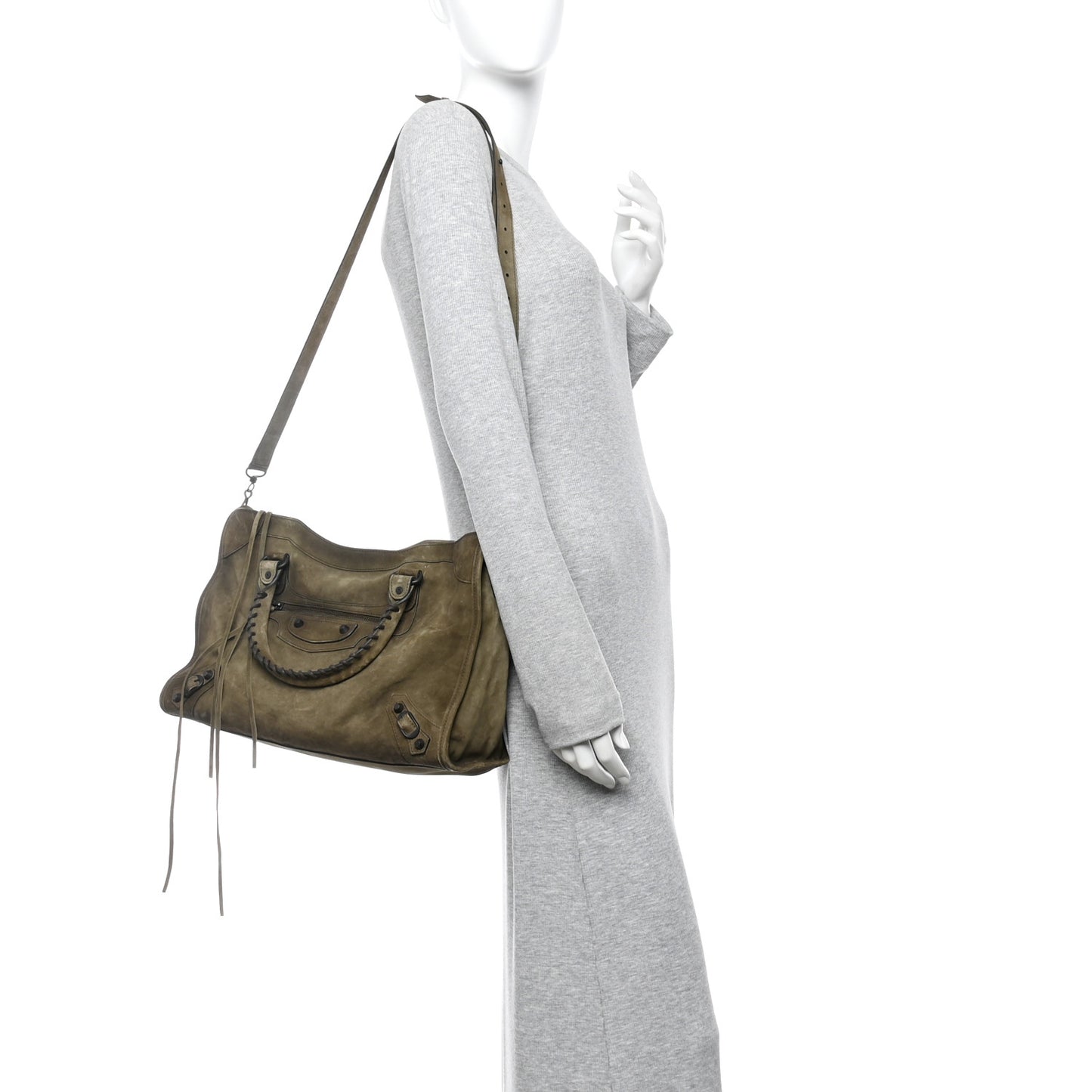 Waxed Suede Calfskin Classic Hardware Medium Le City Khaki