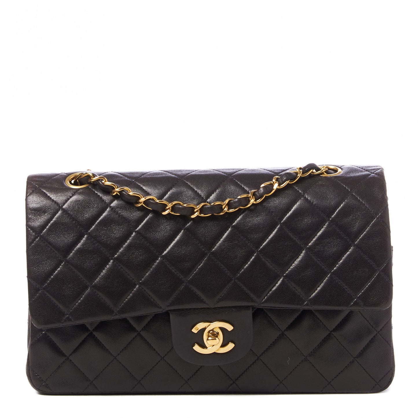 Lambskin Quilted Medium Double Flap Black