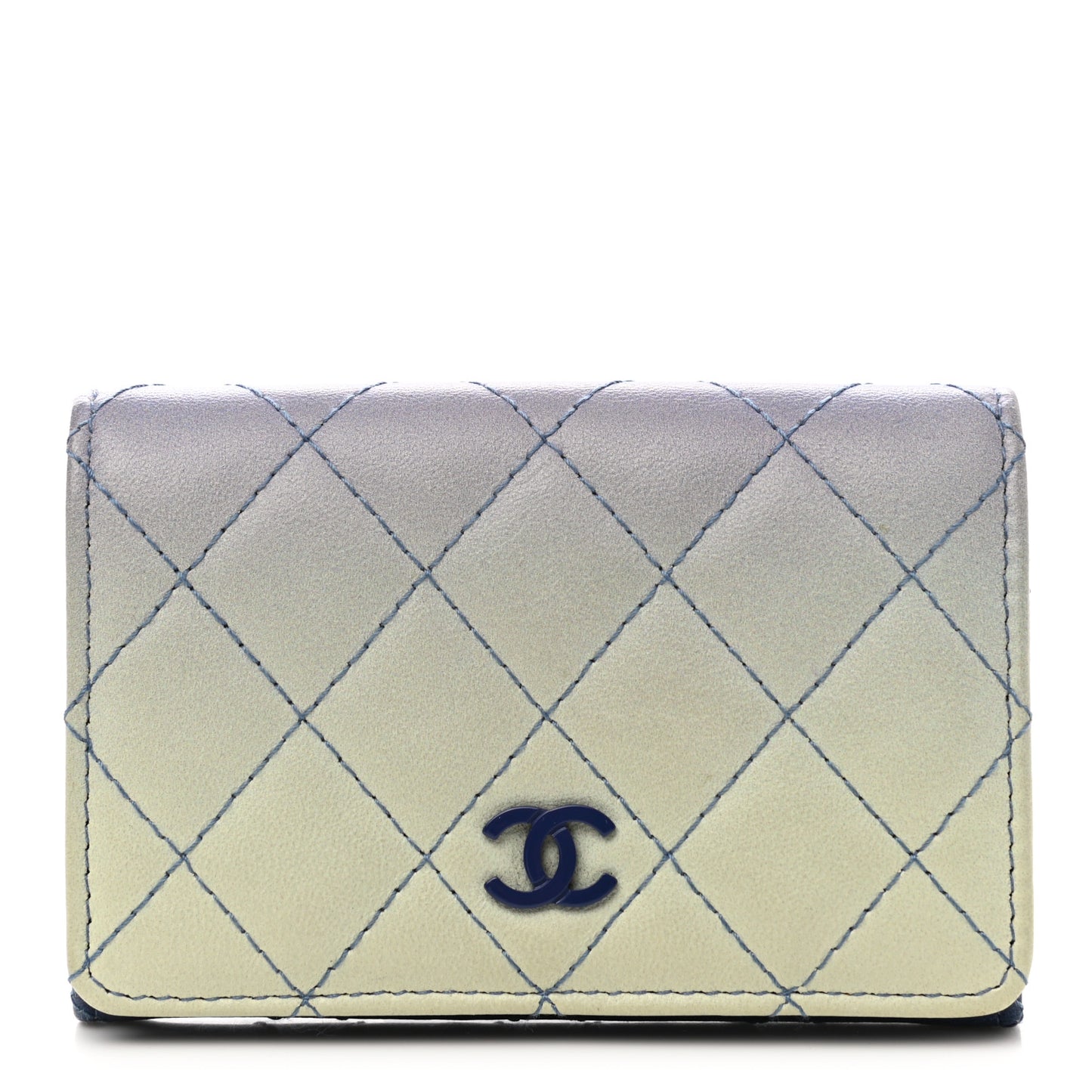 Faded Lambskin Quilted Card Holder Wallet Blue