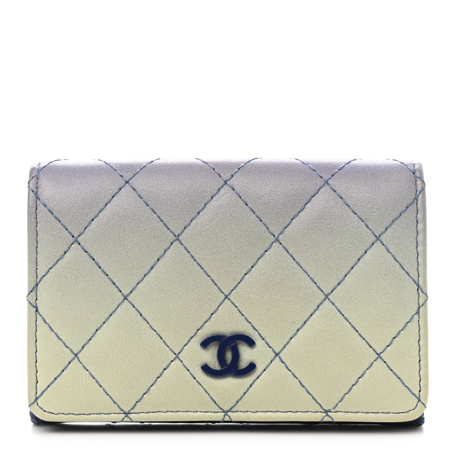 Chanel Faded Lambskin Quilted Card Holder Wallet Blue 1 of 12