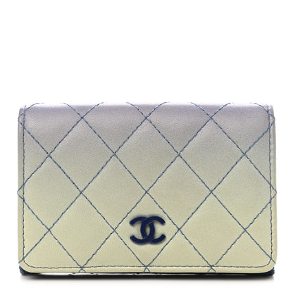 Chanel Faded Lambskin Quilted Card Holder Wallet Blue 1 of 12