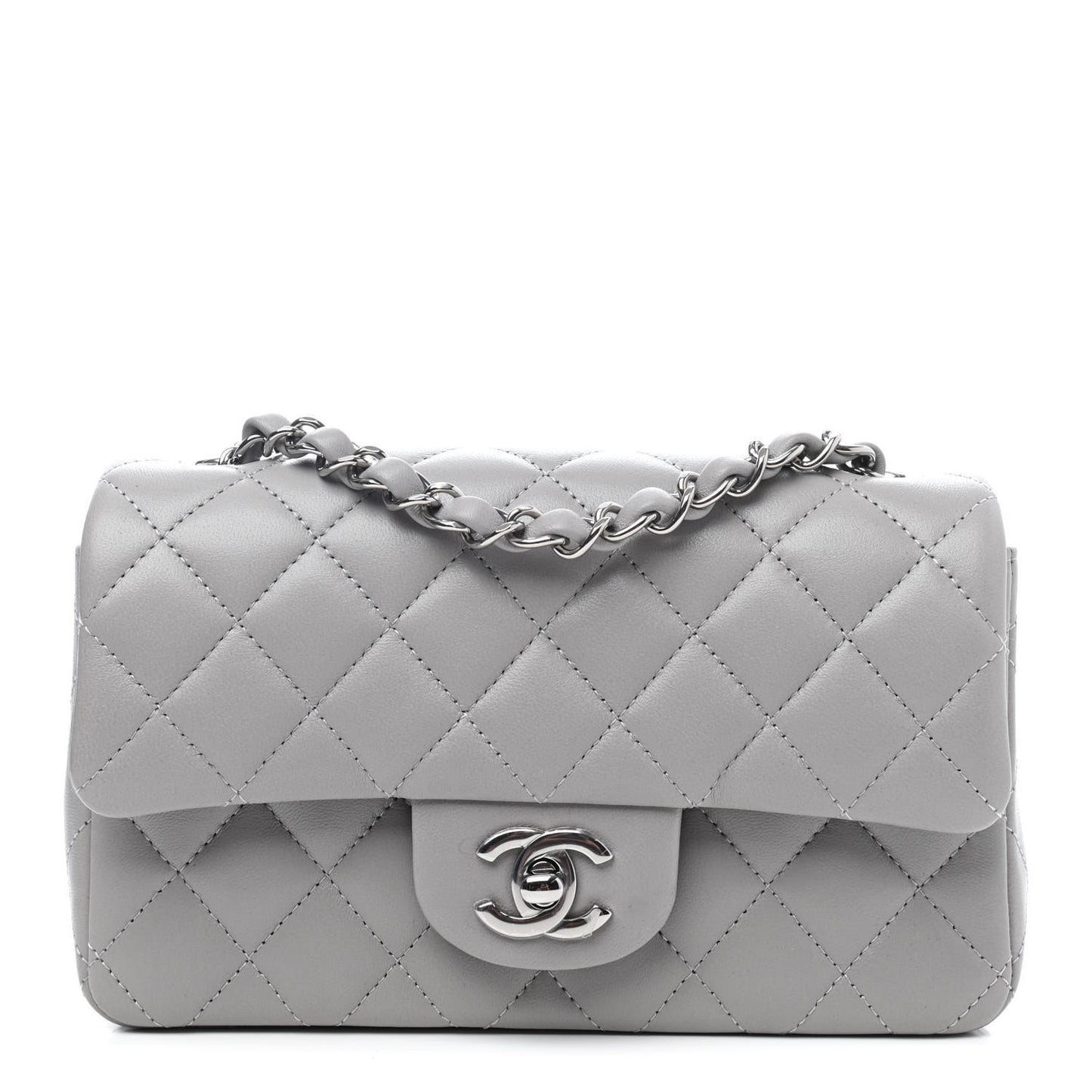 Lambskin Quilted Mini Rectangular Flap Grey
