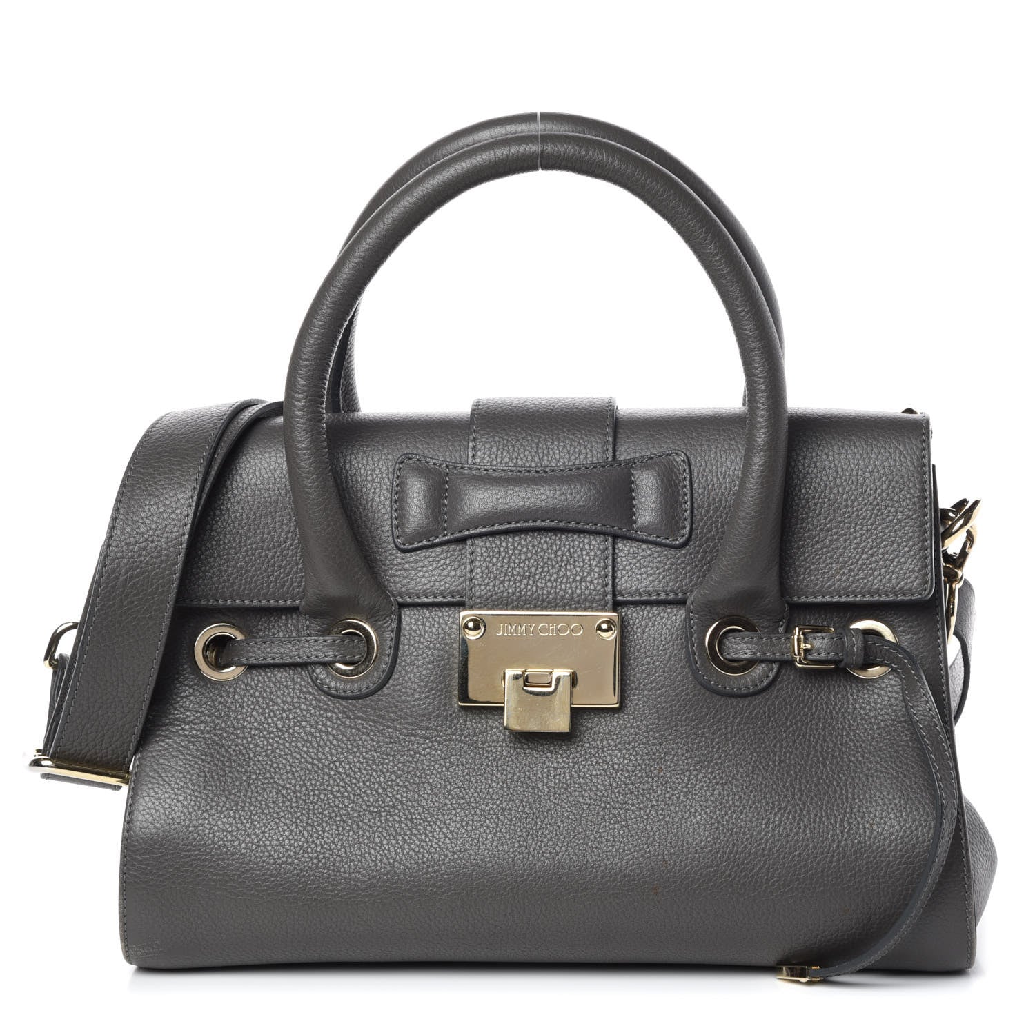 Jimmy Choo Grainy Calfskin Large Rosalie Satchel Grey 1 of 18