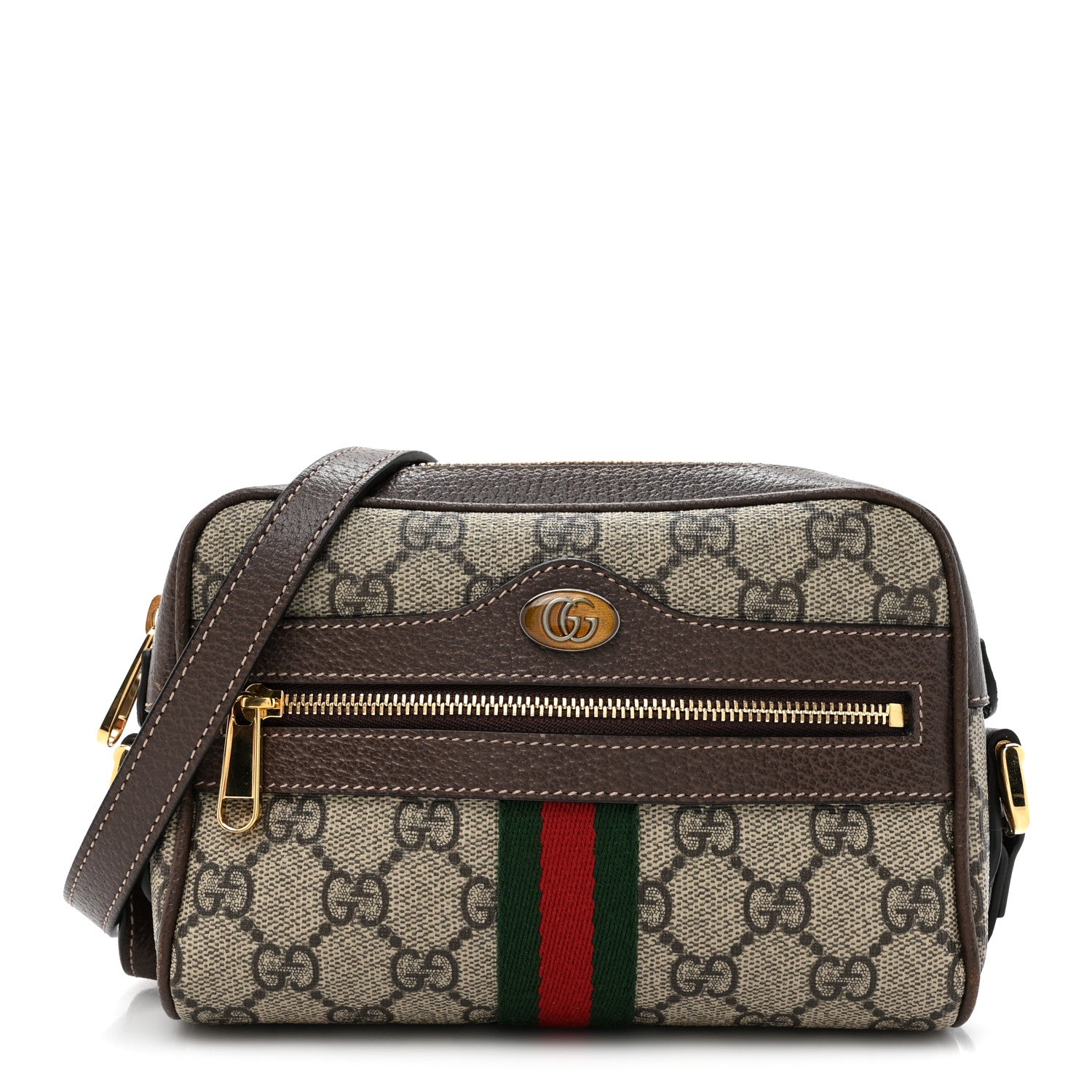 Gucci GG Supreme Monogram Web Mini Ophidia Shoulder Bag Brown 1 of 14