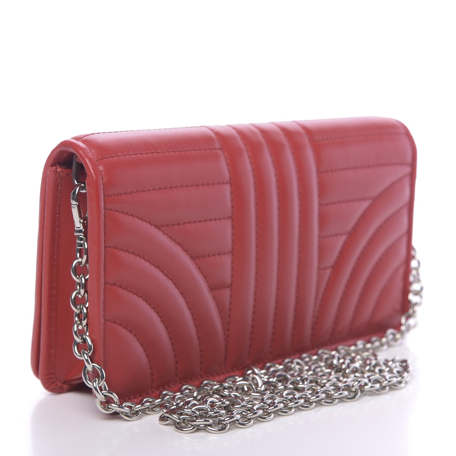 Prada Soft Calfskin Impunture Diagramme Chain Wallet Rosso 3 of 9