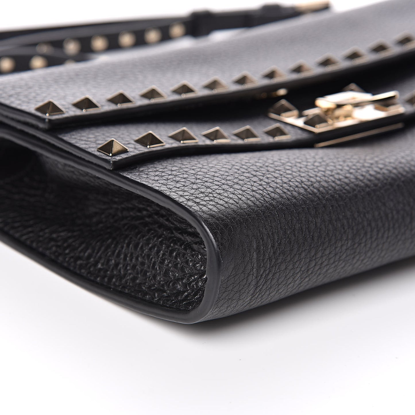 Grainy Calfskin Rockstud Double Flap Crossbody Bag Black