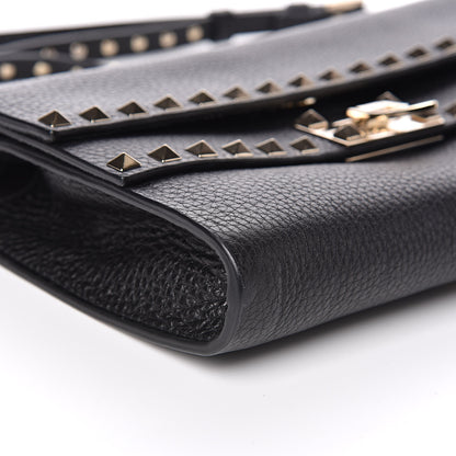 Valentino Garavani Grainy Calfskin Rockstud Double Flap Crossbody Bag Black 7 of 10