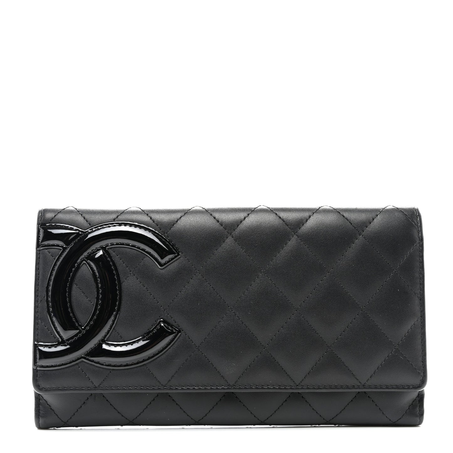 Calfskin Quilted Cambon Tri-Fold Wallet Black