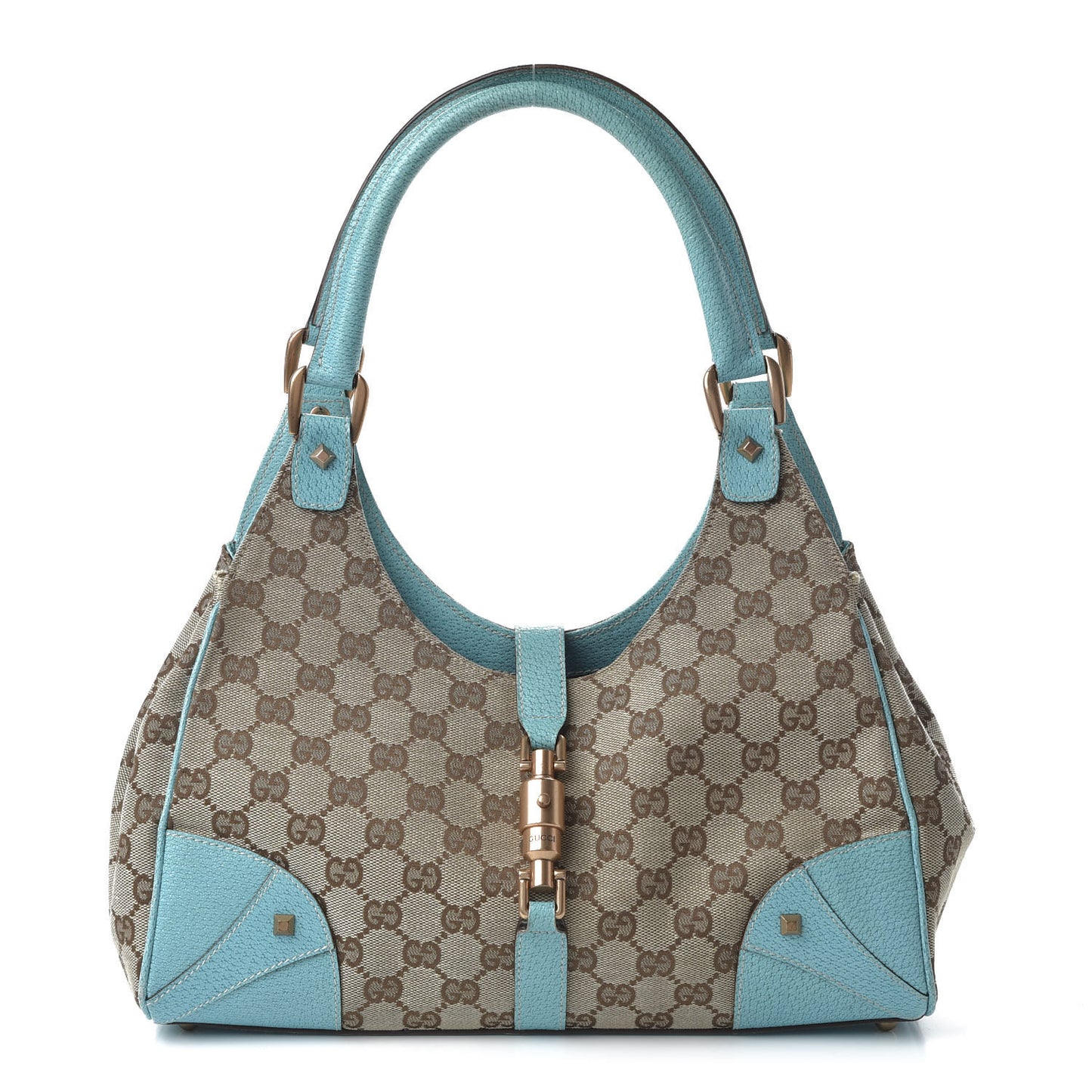 Monogram Calfskin Large Bardot Shoulder Bag Turquoise