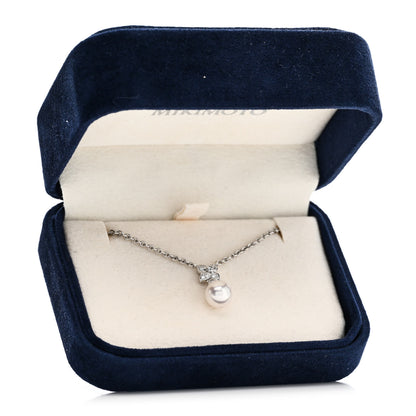 Mikimoto 18K White Gold Diamond Akoya Cultured Pearl 7-7.5mm Flower Pendant Necklace 5 of 5